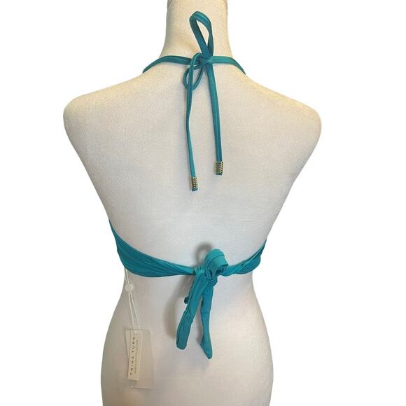 Trina Turk Monaco Ring Halter Bikini Top Teal - Size 10 - Picture 4 of 5